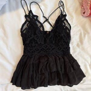 Black Lace Ruffle Top